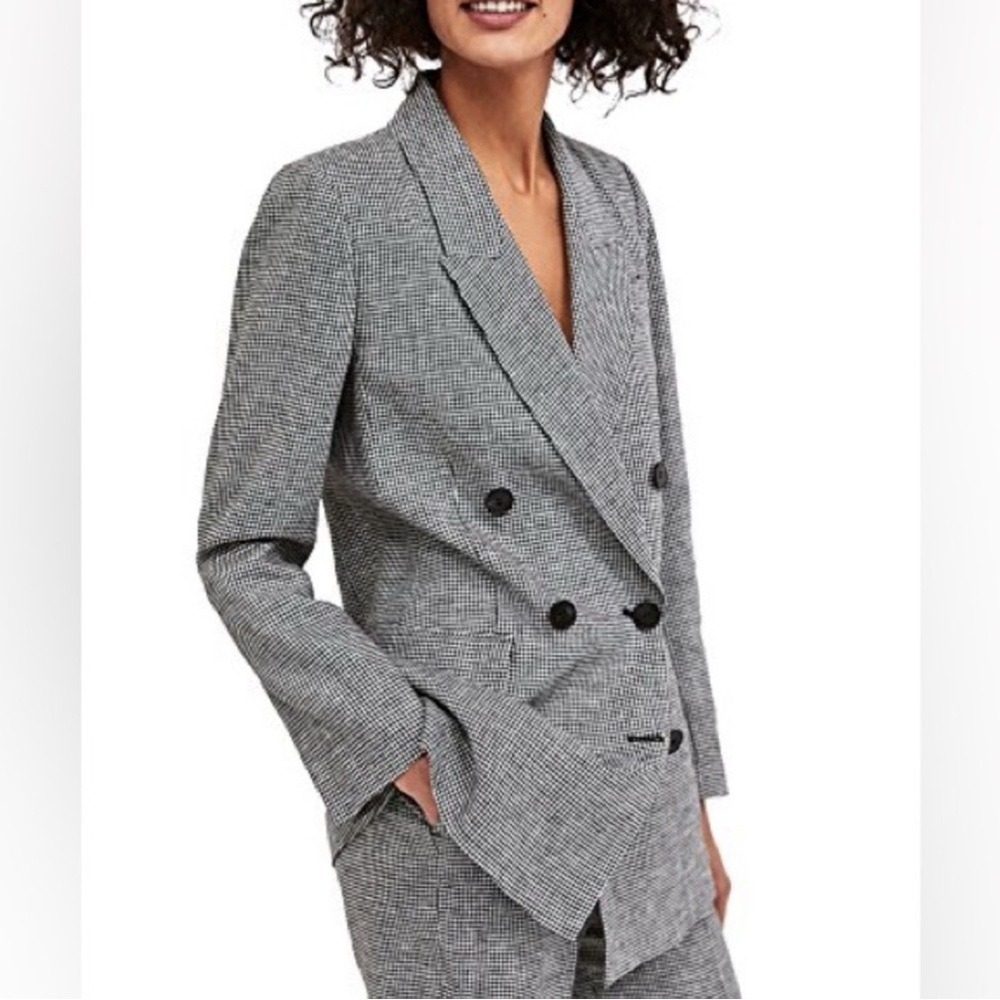 Zara Woman Double Breasted Houndstooth Checkered Blazer Black & White